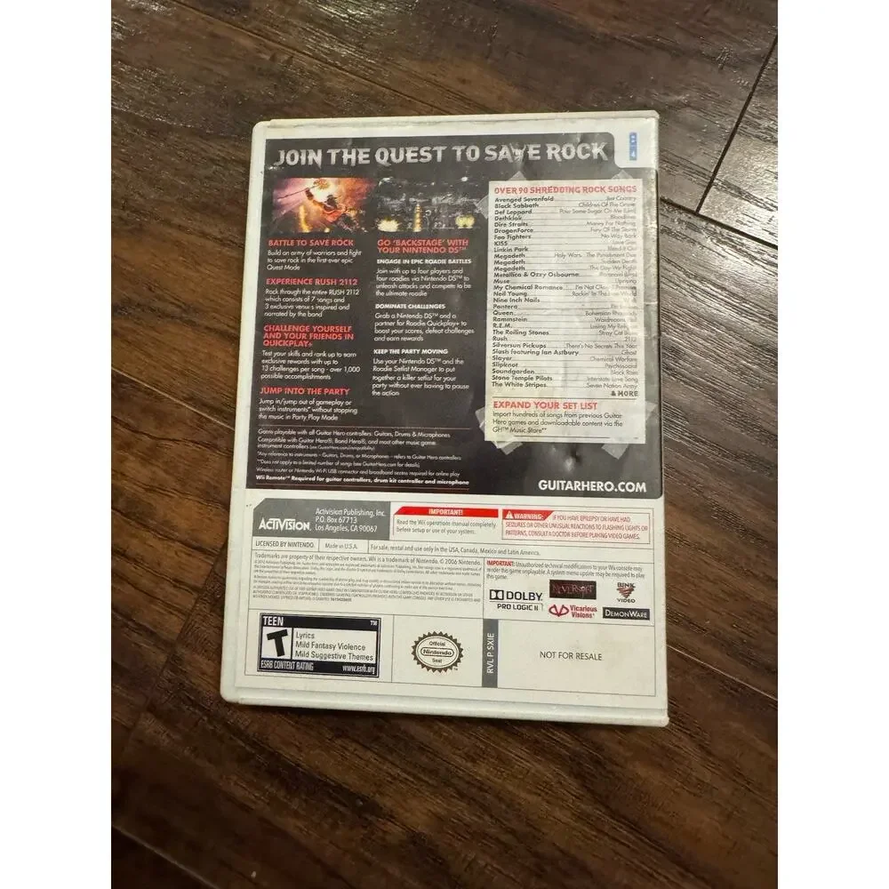 Nintendo Wii Guitar Hero Warriors Of Rock Game (2010) With Manual